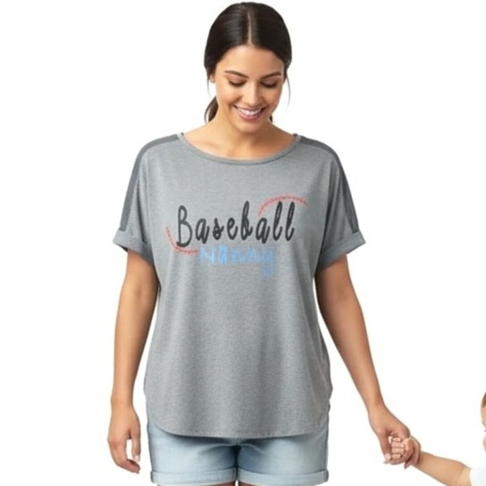 Avia T-Shirt‎ Large Charcoal Grey Baseball Nanny Mesh Shoulders Sporty Stretch